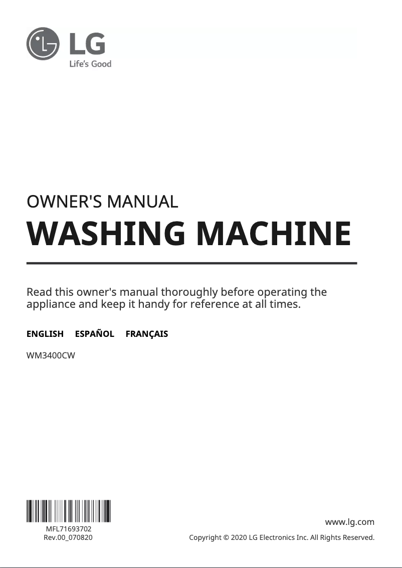 Image de la première page du manuel de l'appareil WM3400CW