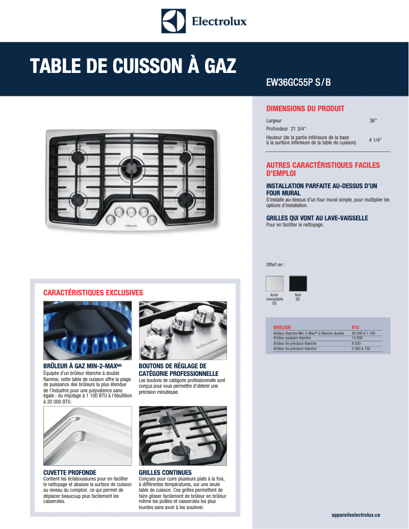 Page 1 de la notice Fiche technique Electrolux EW36GC55PS