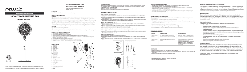 Page 1 de la notice Manuel utilisateur NewAir AF-520