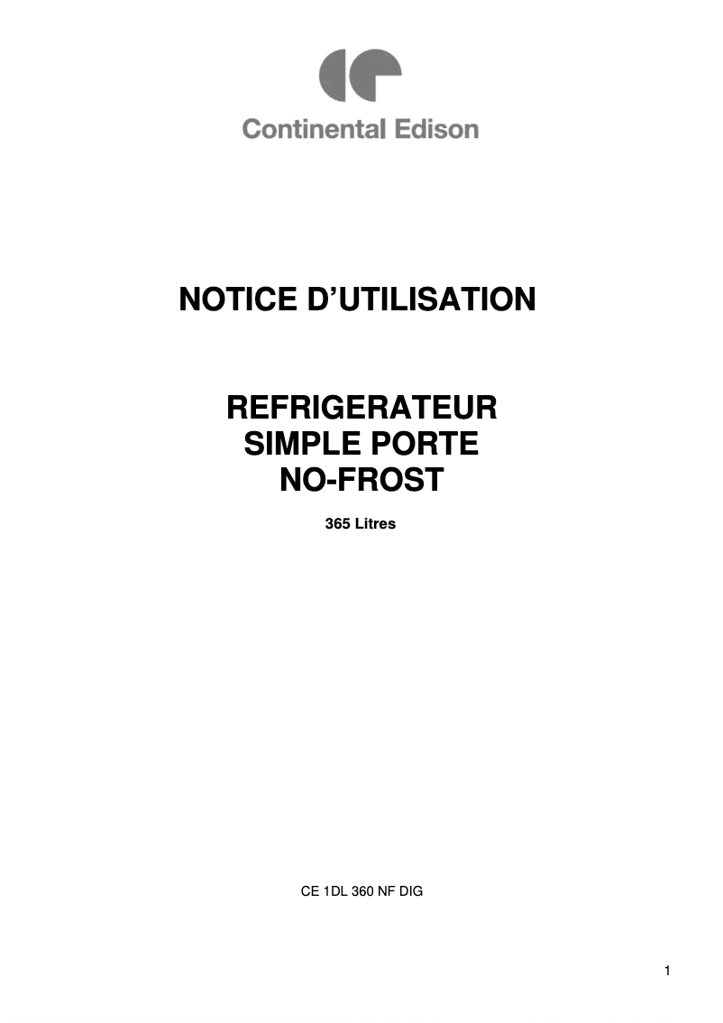 Image de la première page du manuel de l'appareil CE1DL365NFDIG