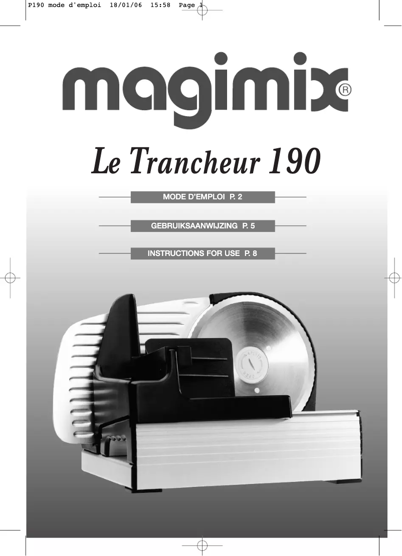 Page n°1 - Manuel utilisateur Magimix Le Trancheur 190