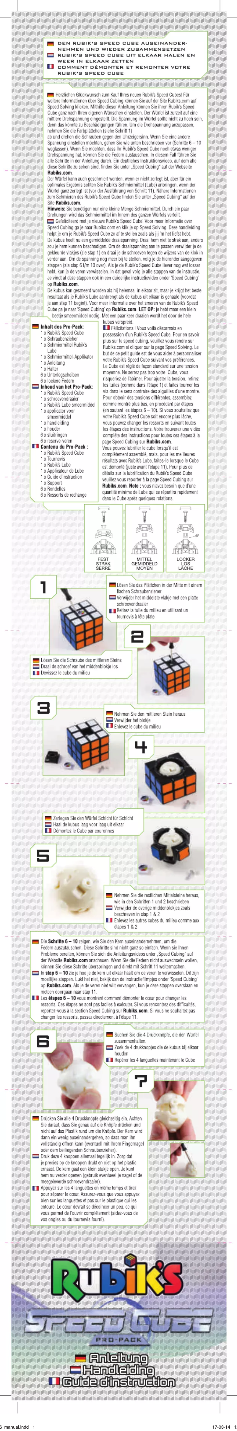 Image de la première page du manuel de l'appareil Rubik's Speed Cube Pro Set