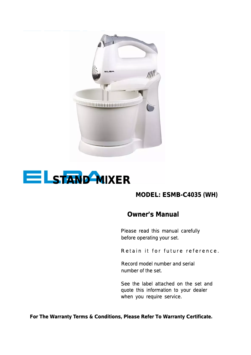 Image de la première page du manuel de l'appareil ESMB-C4035(WH)