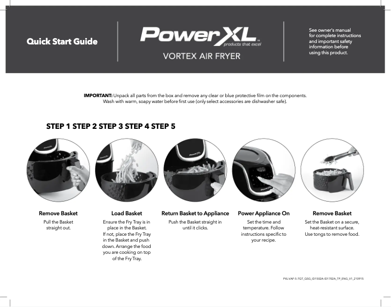 Page n°1 - Guide de démarrage rapide PowerXL Vortex Air Fryer ID1702A
