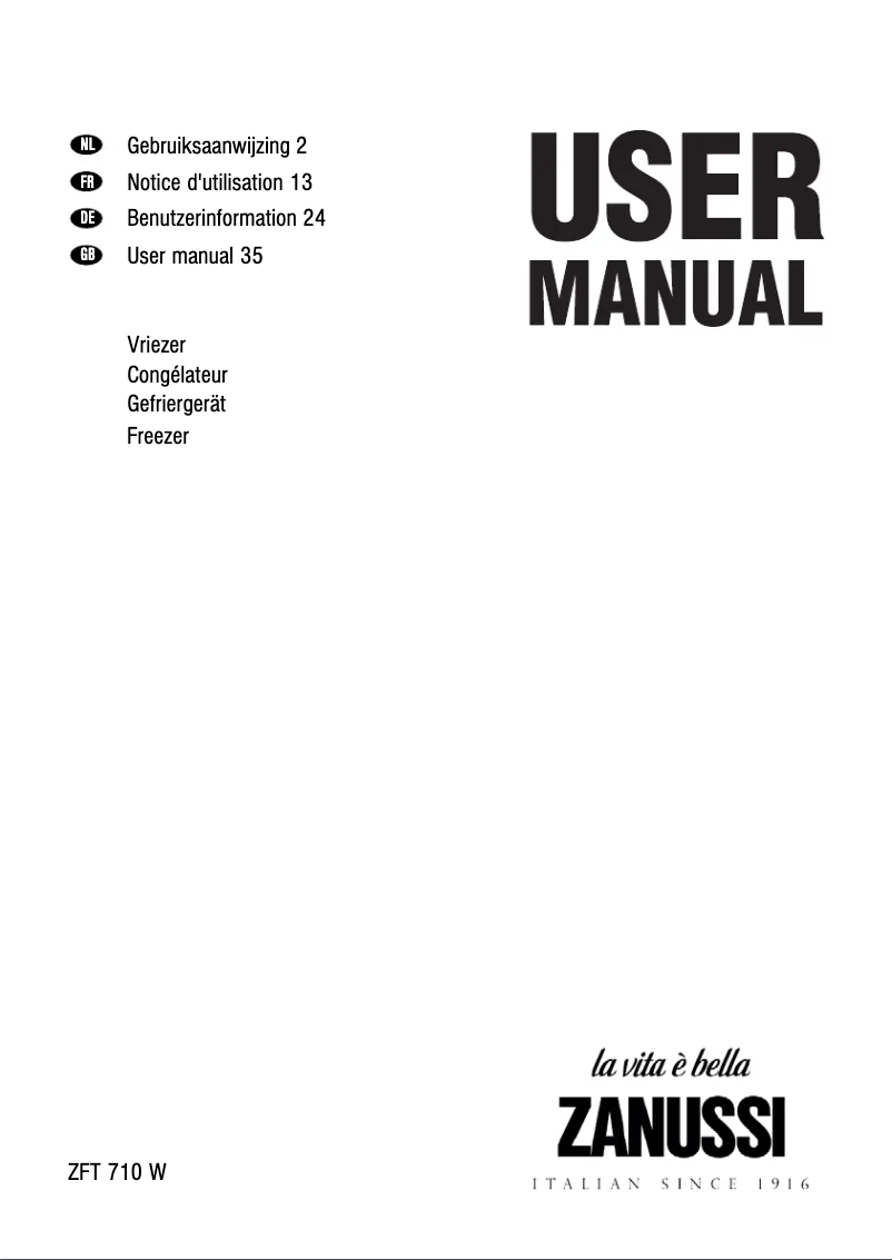 Page n°1 - Manuel utilisateur Zanussi ZFT710W