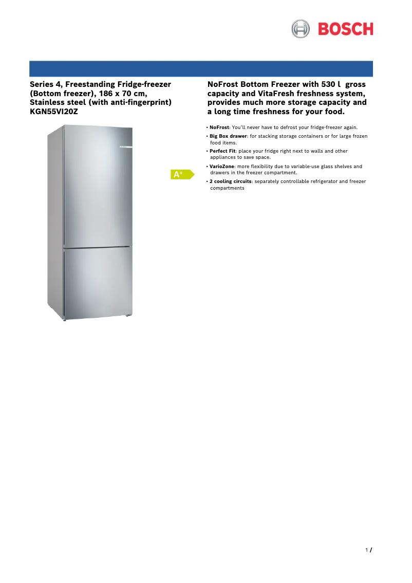 Página 1 del manual Ficha técnica Bosch KGN55VI20Z