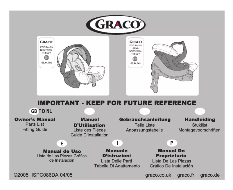 Page 1 de la notice Manuel utilisateur Graco Junior Baby