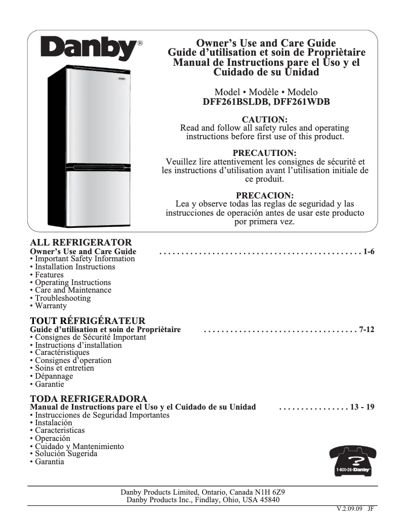 Imagen de la primera página del manual del dispositivo DFF261WDB