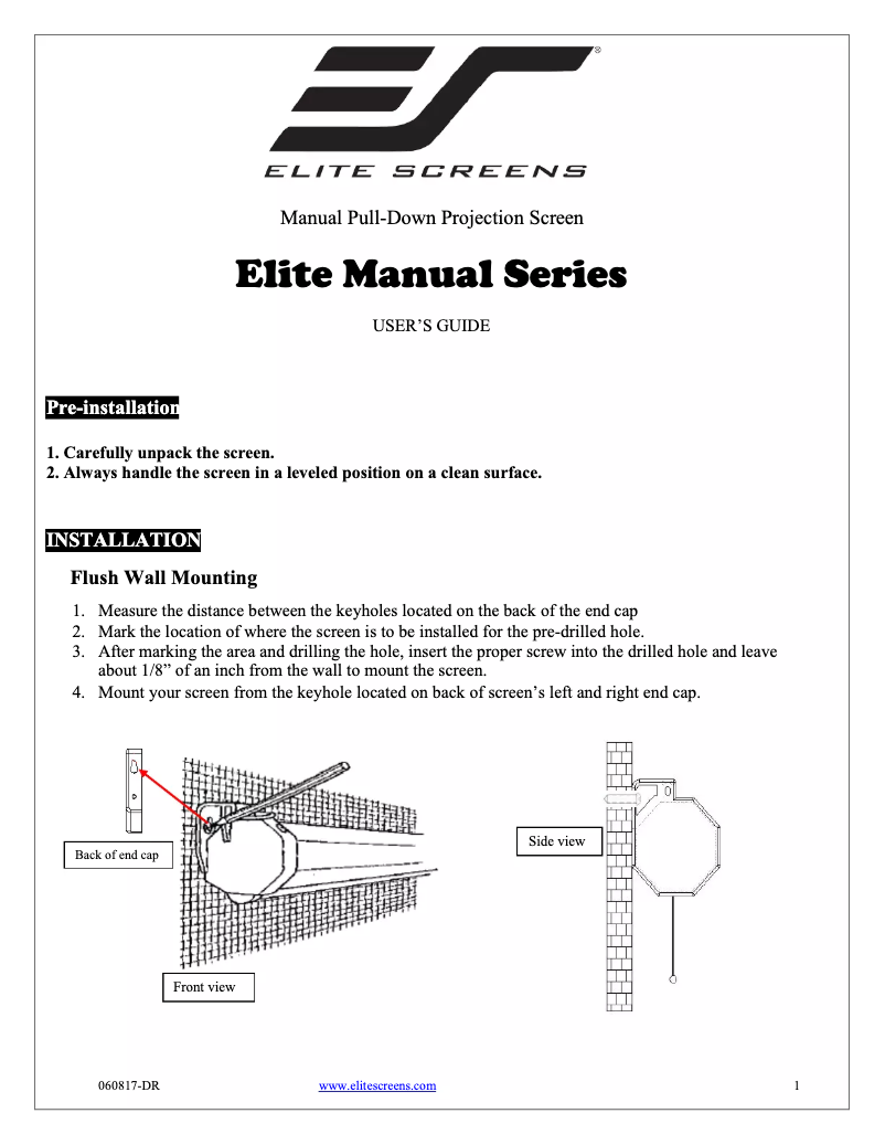 Page 1 de la notice Manuel utilisateur Elite Screens Manual M135UW