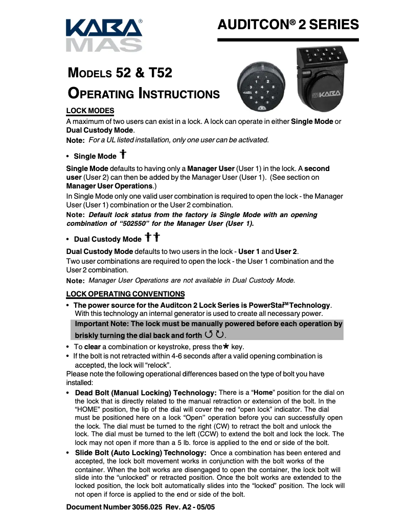 Image de la première page du manuel de l'appareil Auditcon 52