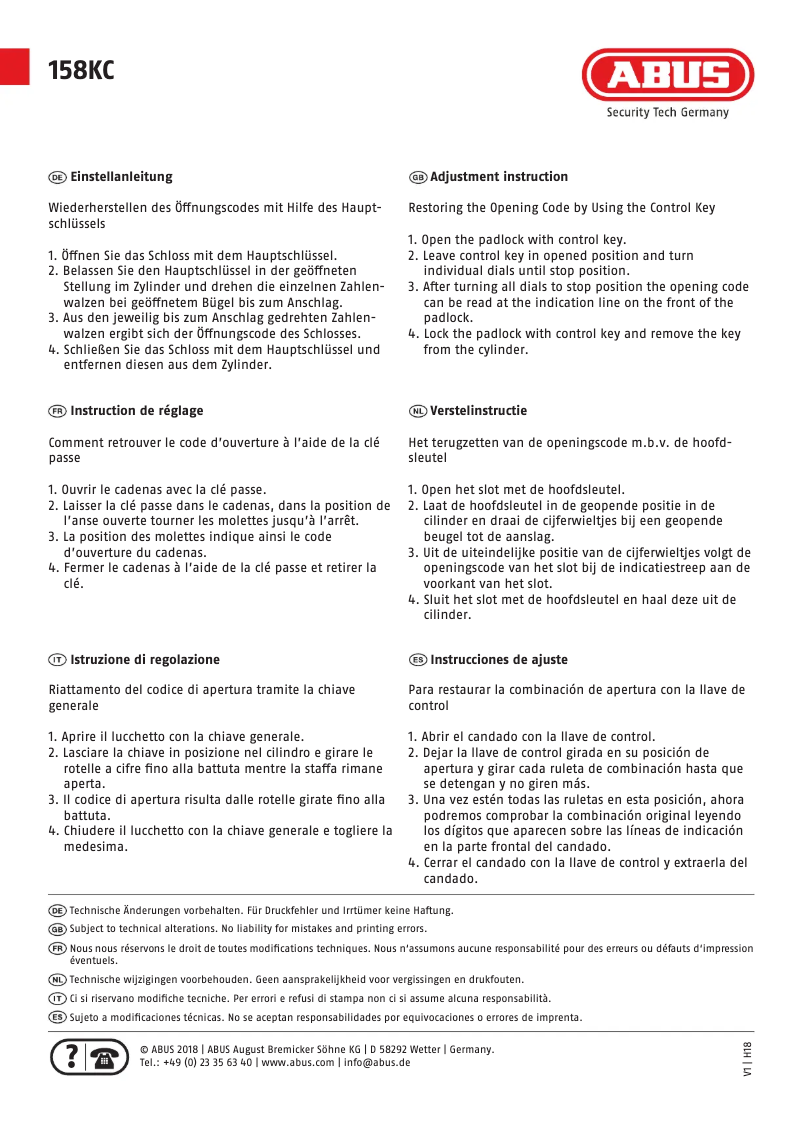Page 1 de la notice Manuel utilisateur Abus 158KC