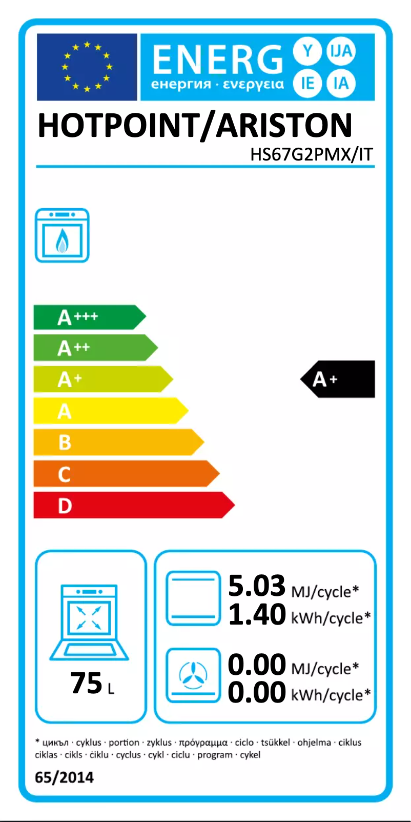 Page n°1 - Label énergétique Hotpoint HS67G2PMX/IT