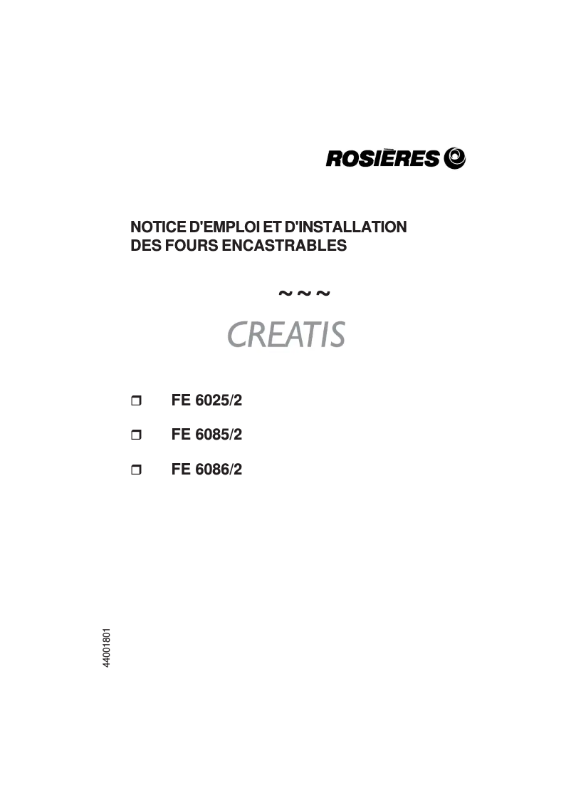 Page 1 de la notice Manuel utilisateur Rosieres FE 6085/2 RB