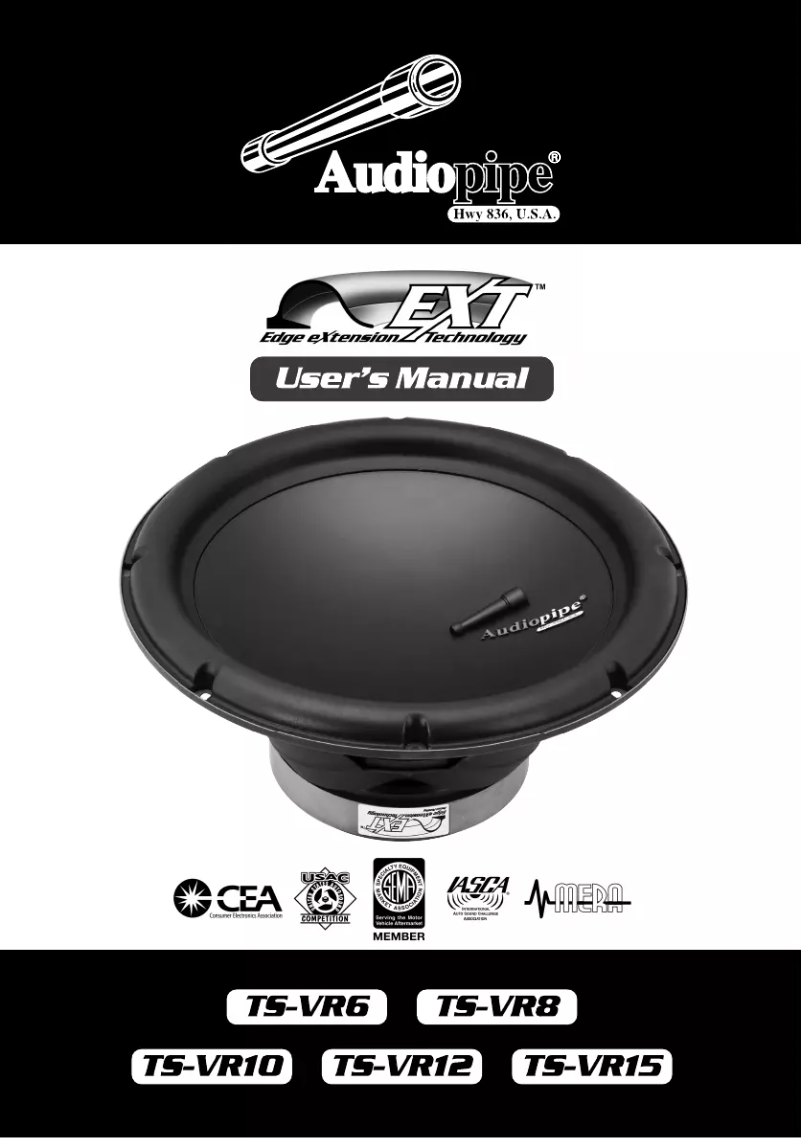 Page 1 de la notice Manuel utilisateur Audiopipe TS-VR10