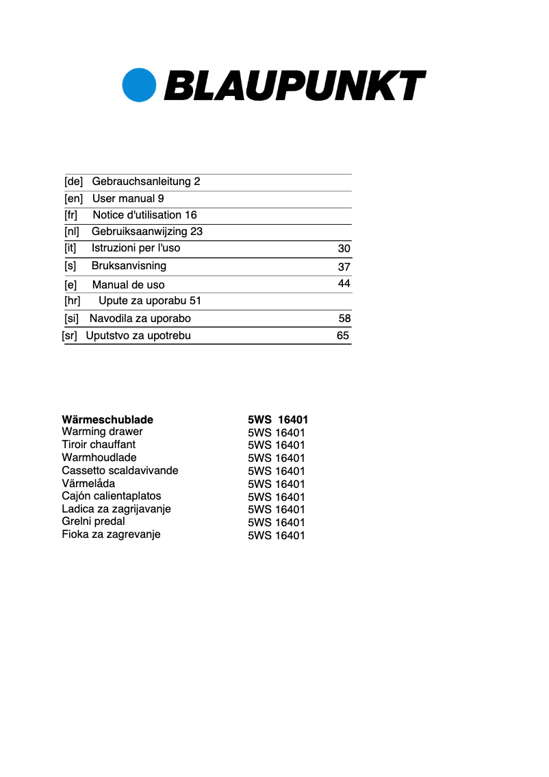 Página 1 del manual Manual de usuario Blaupunkt 5WS16401