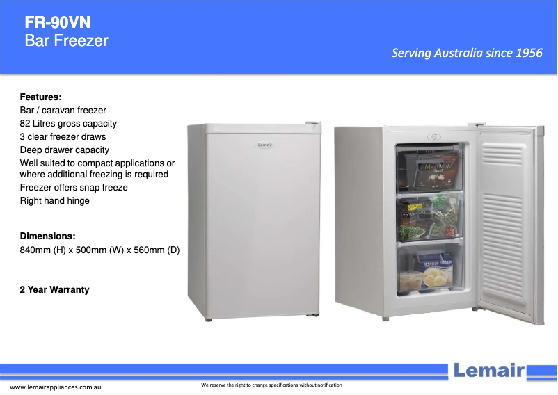 Page 1 de la notice Fiche technique Lemair FR-90VN