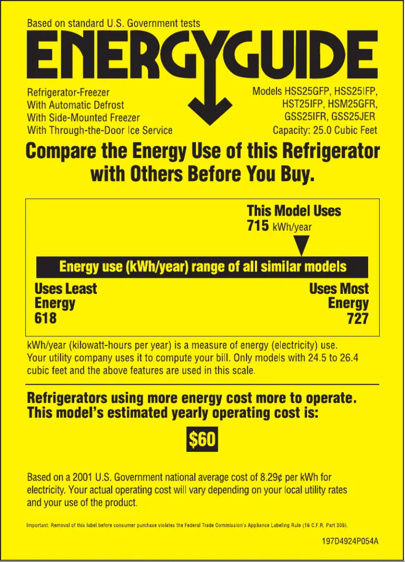 Page 1 de la notice Label énergétique GE GSS25JERBB