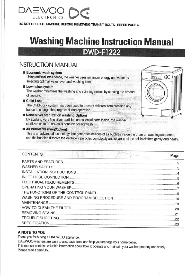 Page 1 de la notice Manuel utilisateur Daewoo DWD-F1222