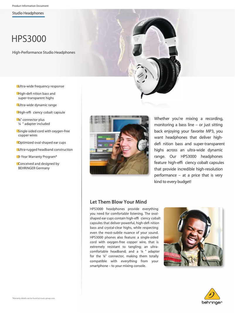 Page n°1 - Fiche technique Behringer HPS3000