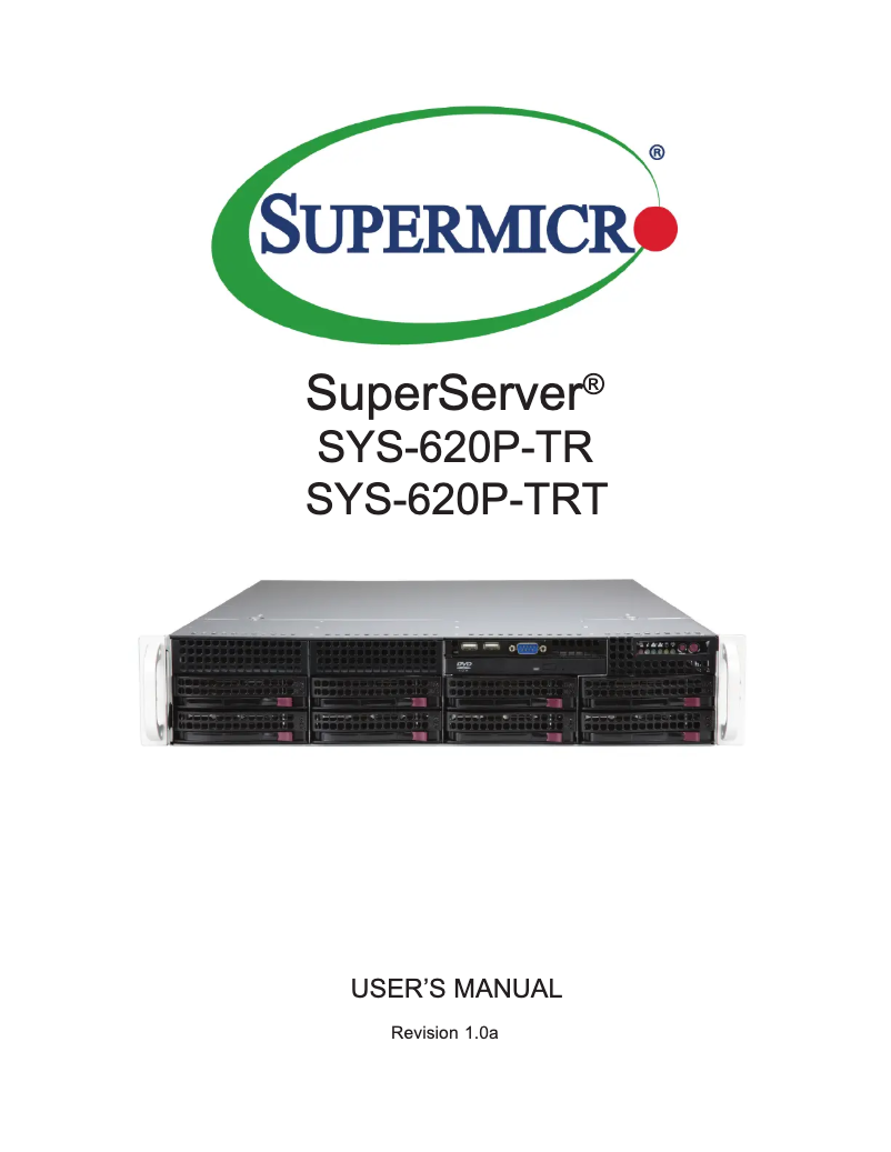 Page 1 de la notice Manuel utilisateur Supermicro SuperServer SYS-620P-TR