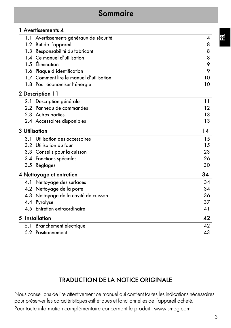 Page 1 de la notice Manuel utilisateur Smeg SFP64CX1