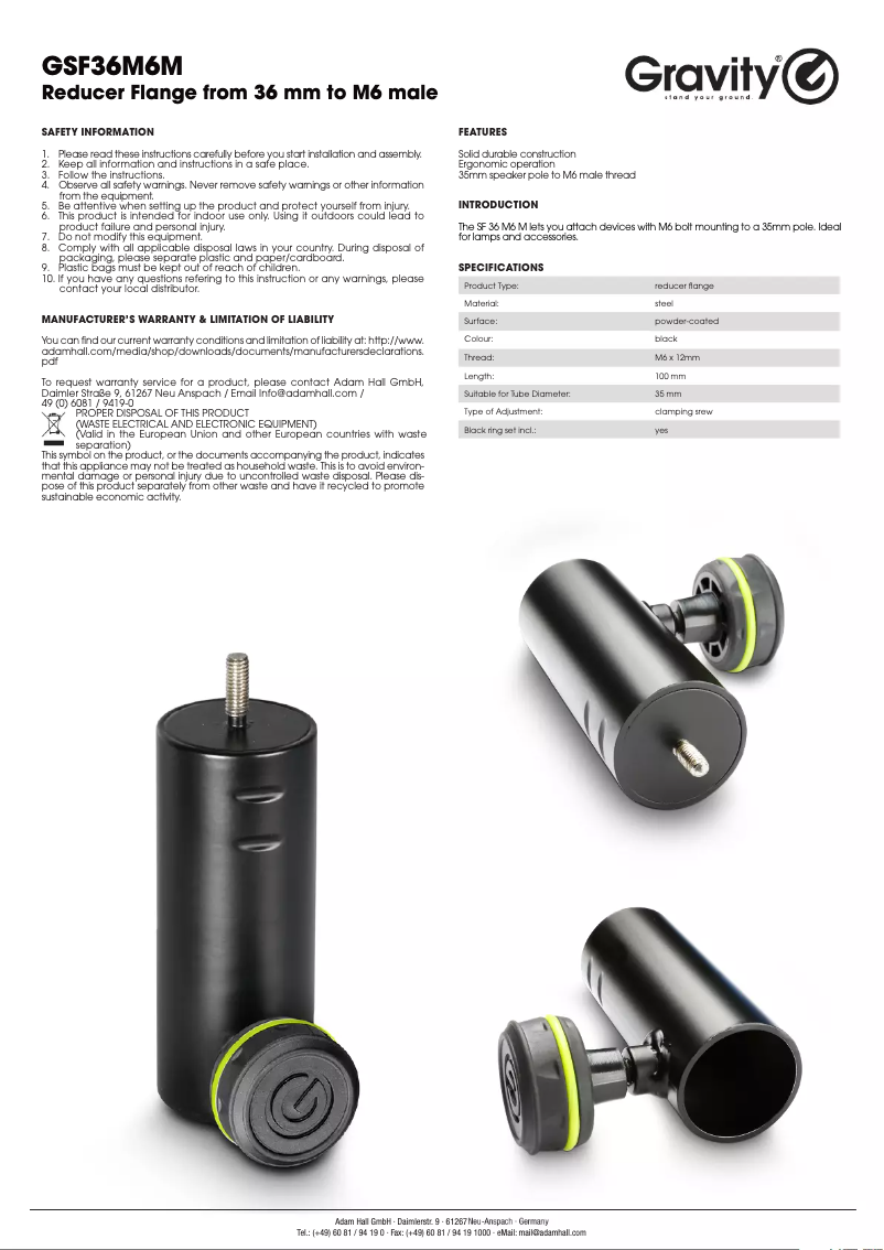 Page 1 de la notice Manuel utilisateur Gravity SF 36 M 6 M