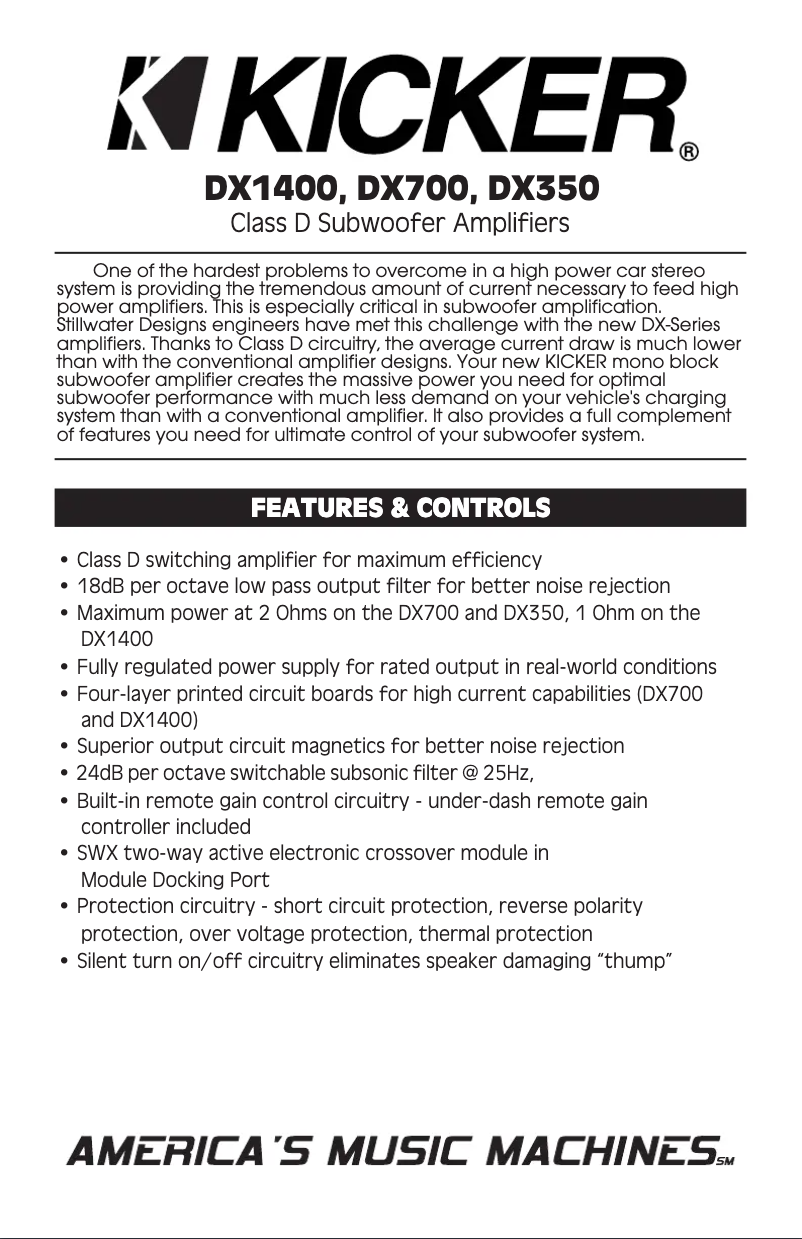 Page 1 de la notice Manuel utilisateur Kicker DX350