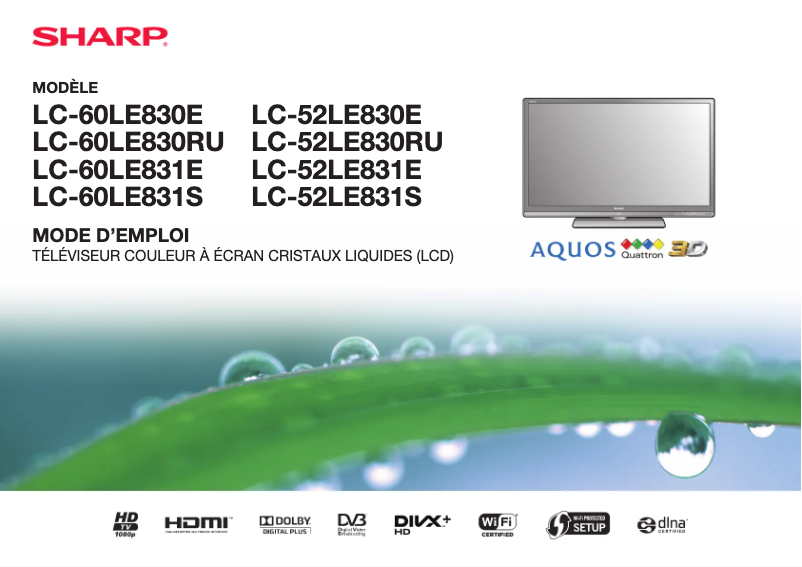 Image de la première page du manuel de l'appareil LC-60LE830E