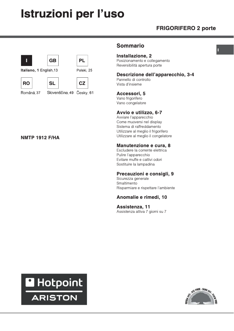 Page 1 de la notice Manuel utilisateur Hotpoint Ariston NMTP 1912 F/HA