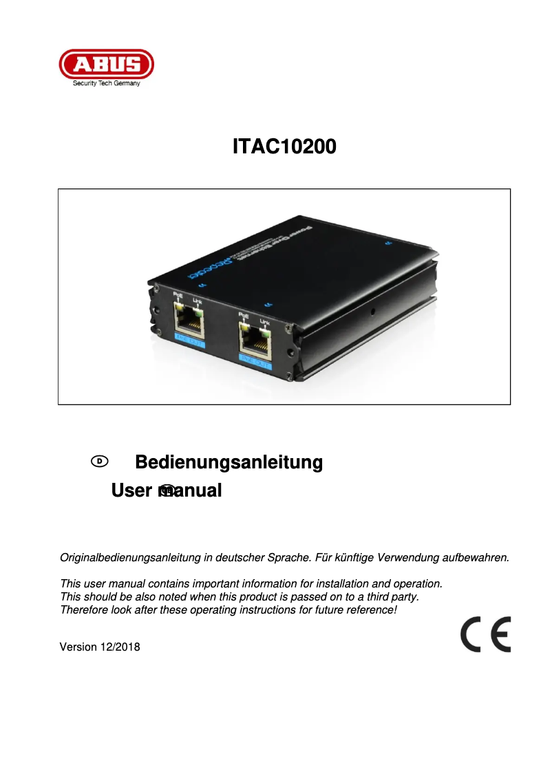 Imagen de la primera página del manual del dispositivo ITAC10200