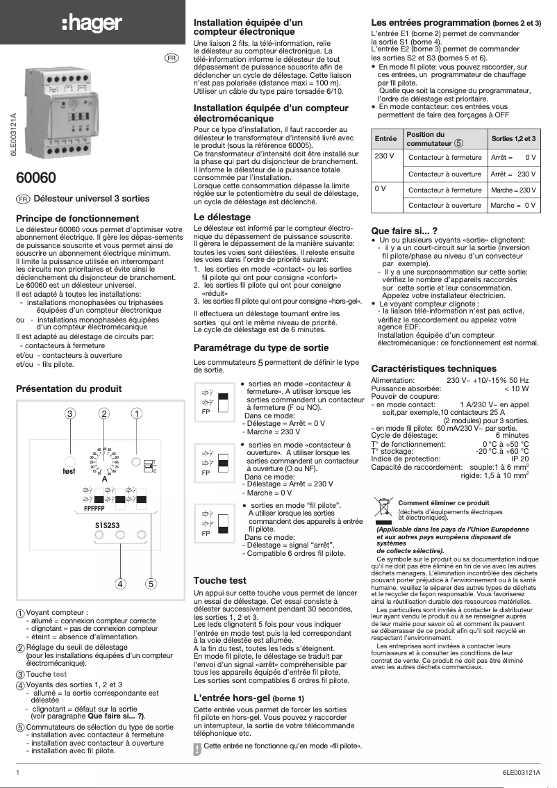 Page 1 de la notice Manuel utilisateur Hager 60060