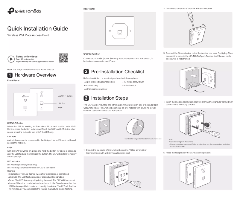 Page 1 de la notice Guide d'installation TP-Link Omada EAP230-Wall