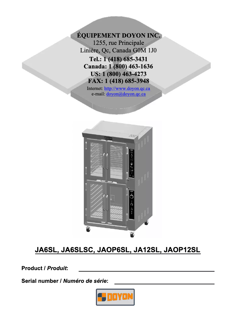 Page 1 de la notice Manuel utilisateur Doyon JAOP12SL