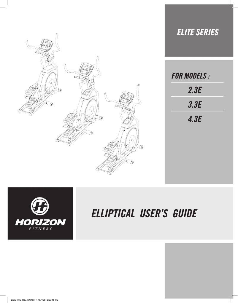 Page 1 de la notice Manuel utilisateur Horizon Fitness Elite 2.3E