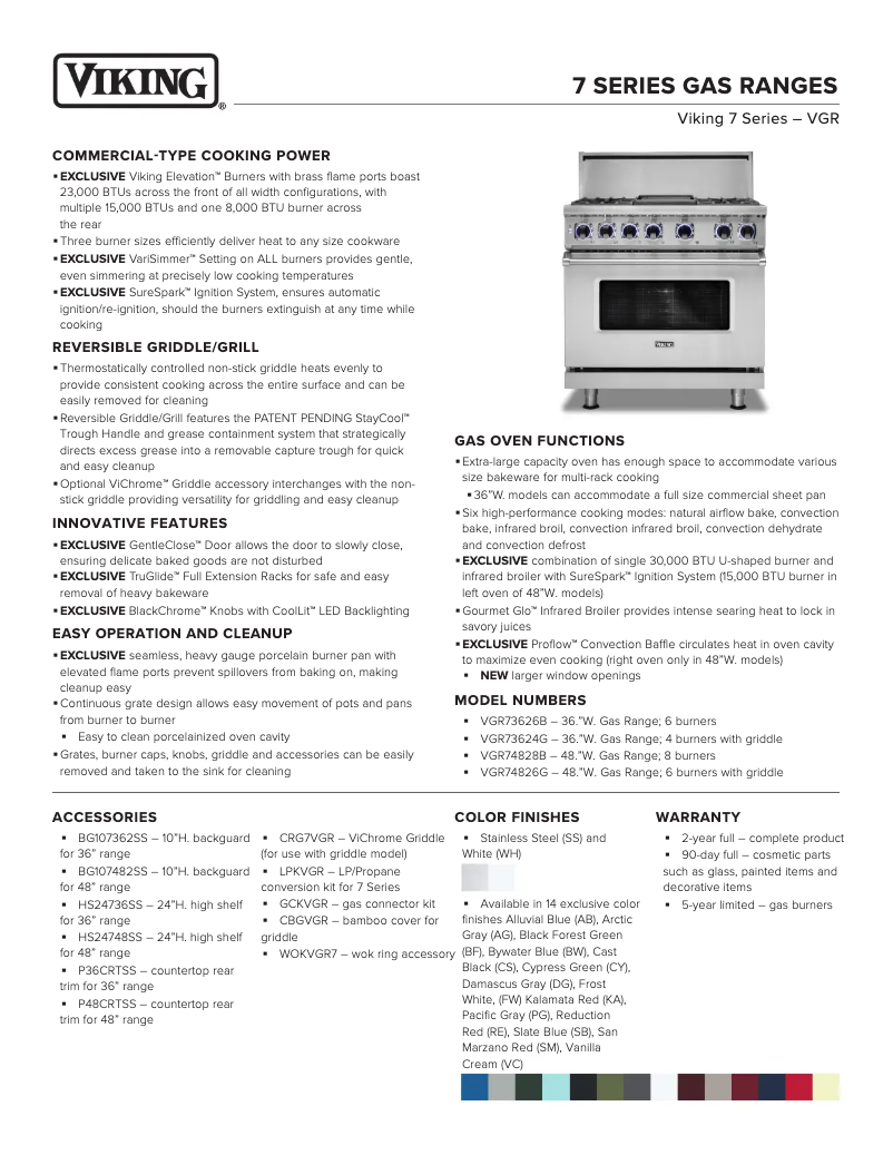 Page 1 de la notice Fiche technique Viking VGR74828BWH