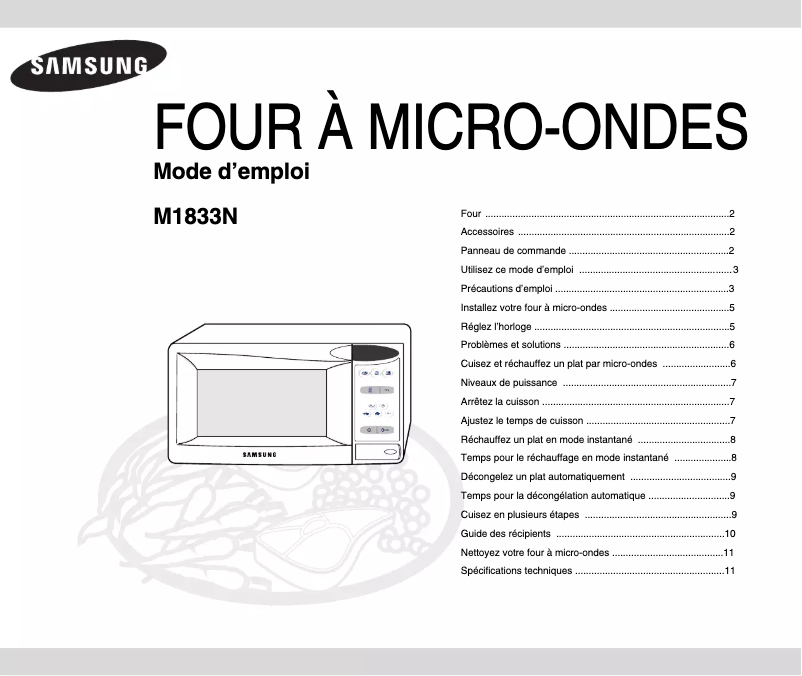 Page 1 de la notice Manuel utilisateur Samsung M1833N
