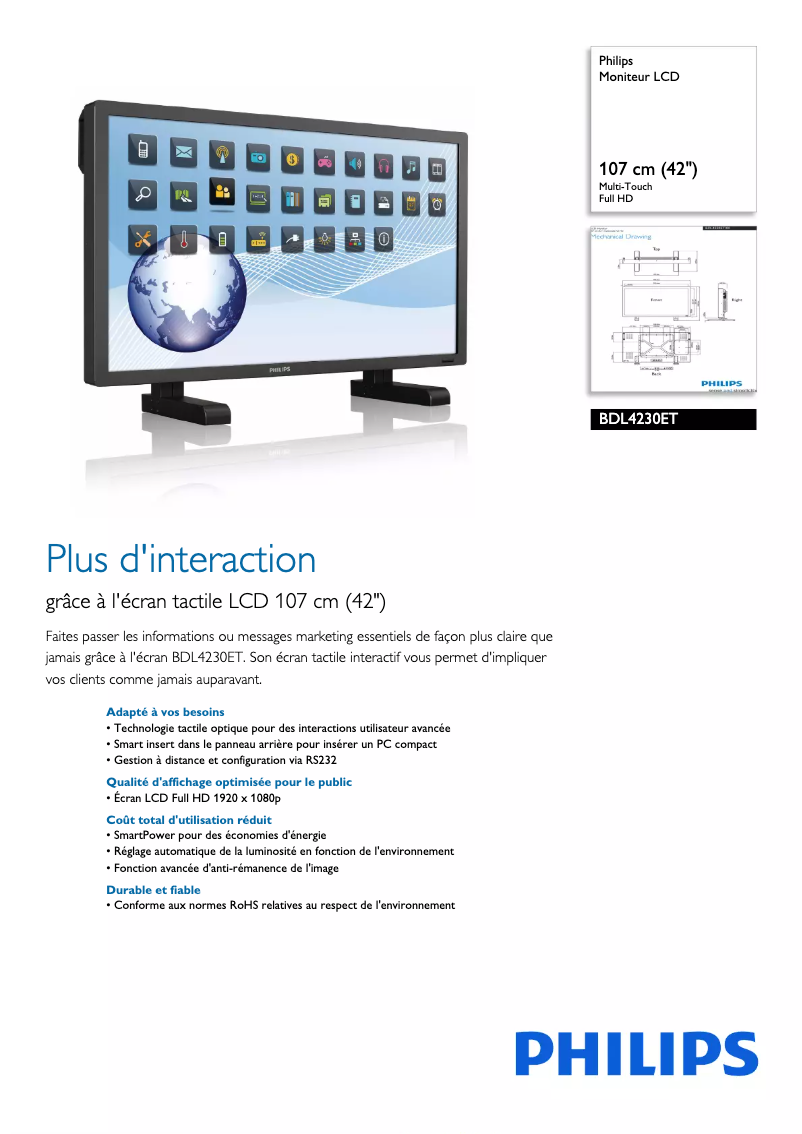 Page n°1 - Fiche technique Philips BDL4230ET