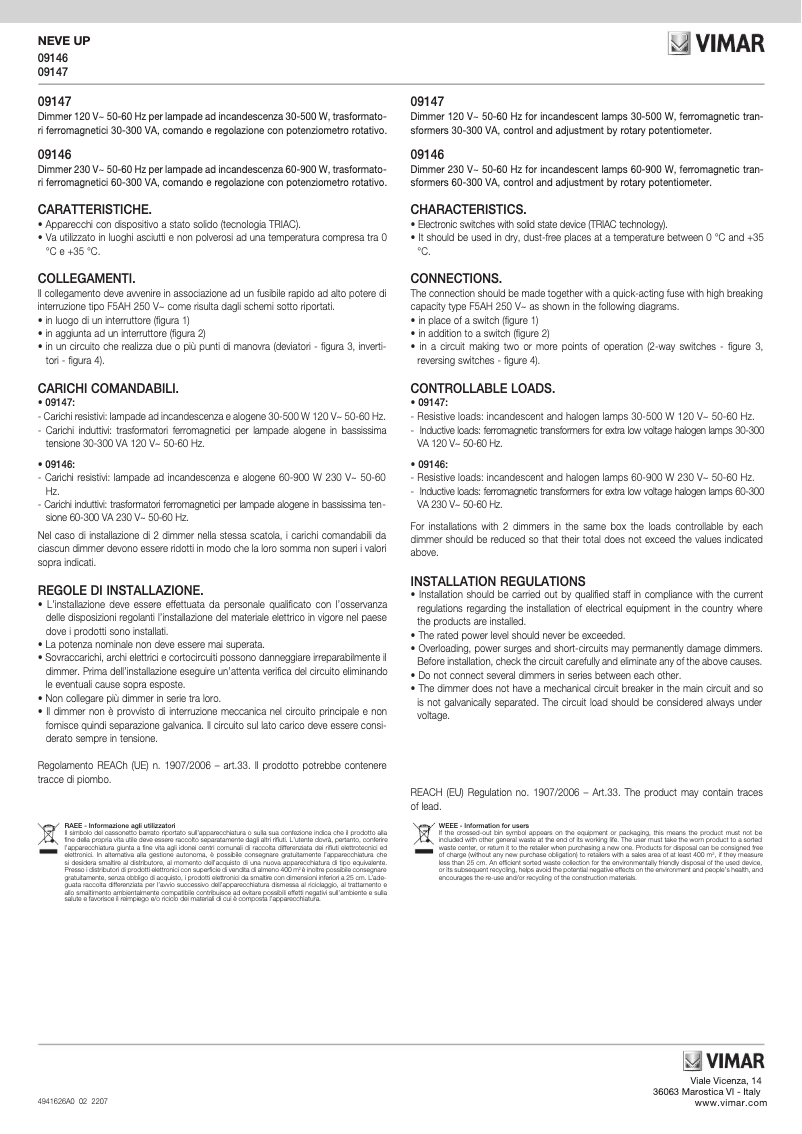 Page n°1 - Manuel utilisateur Vimar 09147.CM