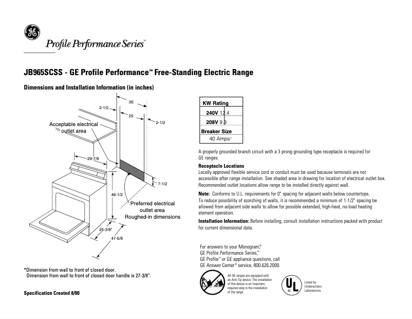 Image de la première page du manuel de l'appareil Profile Performance JB965SCSS