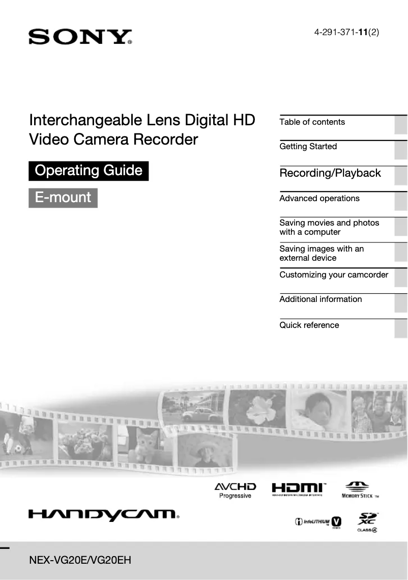 Page 1 de la notice Manuel utilisateur Sony NEX-VG20