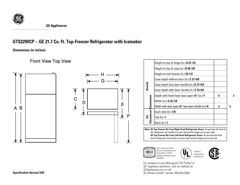 Imagen de la primera página del manual del dispositivo GTS22WCPCC
