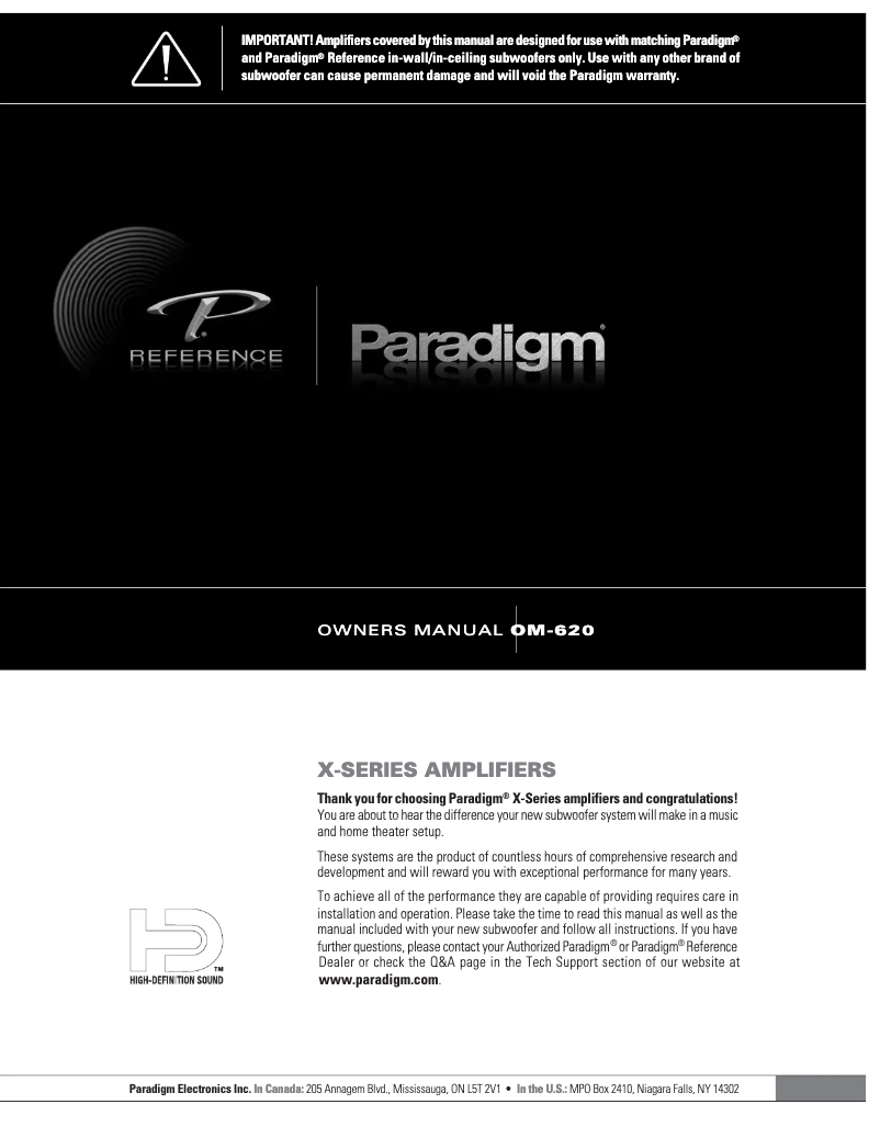 Page n°1 - Manuel utilisateur Paradigm X-300