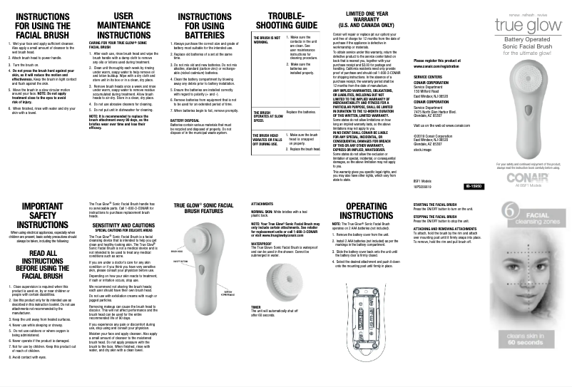 Page 1 de la notice Manuel utilisateur Conair BSF1