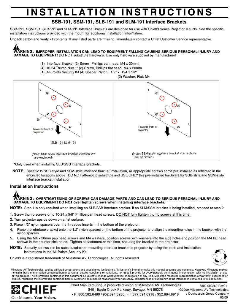 Page 1 de la notice Manuel utilisateur Chief RPMB191