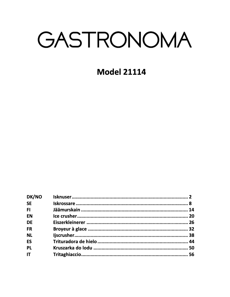 Página 1 del manual Manual de usuario Gastronoma 21114