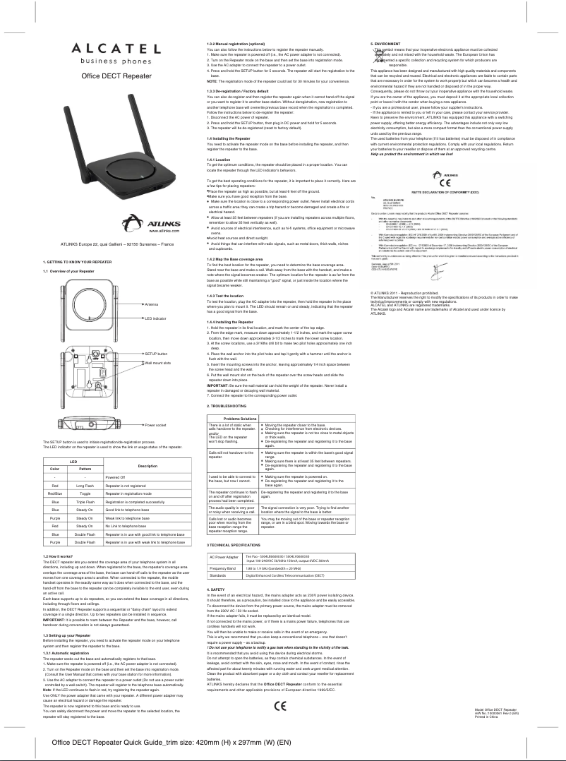 Page 1 de la notice Manuel utilisateur Alcatel Office DECT Repeater