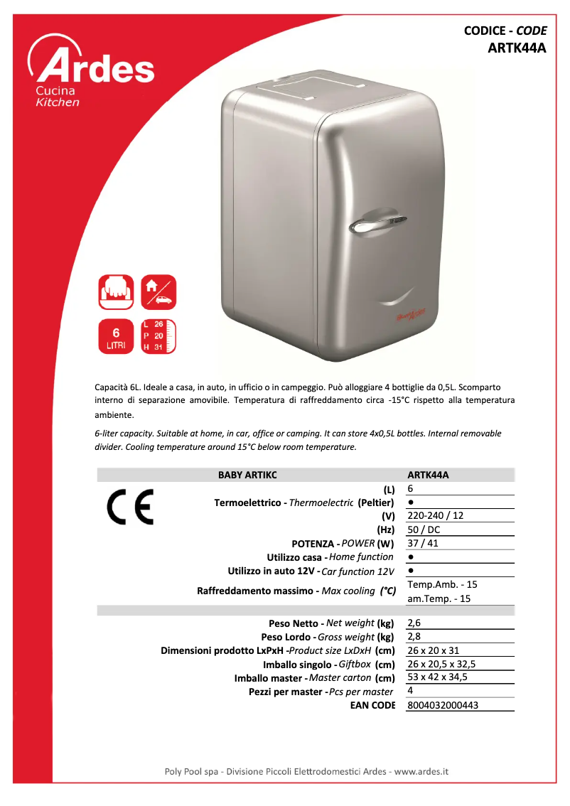 Página 1 del manual Ficha técnica Ardes ARTK44A