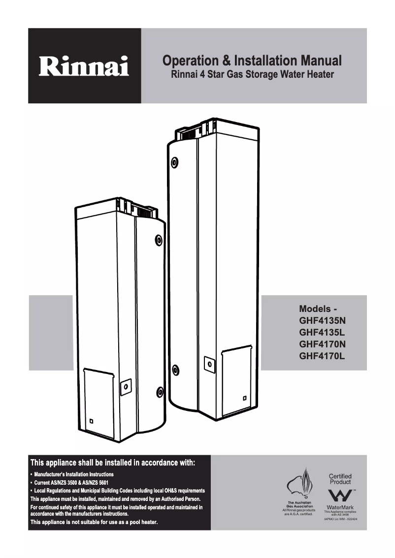 Page n°1 - Manuel utilisateur Rinnai GHF4135N