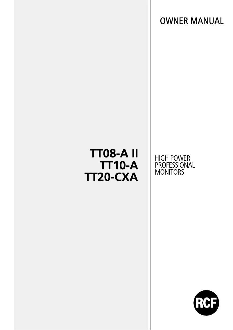 Page n°1 - Manuel utilisateur RCF TT 20-CXA