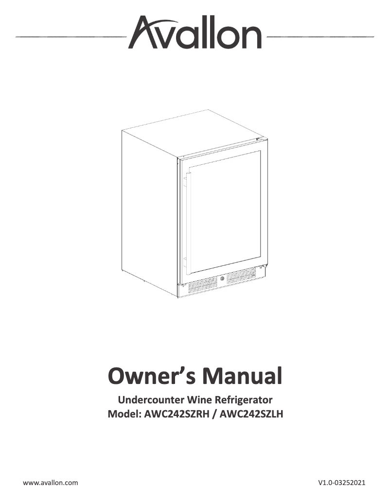 Page 1 de la notice Manuel utilisateur Avallon AWC242SZ